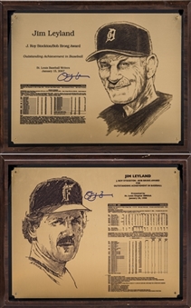 Lot Of (2) Jim Leyland Signed J. Roy Stockton/Bob Broeg Award For Outstanding Achievement In Baseball (JSA)